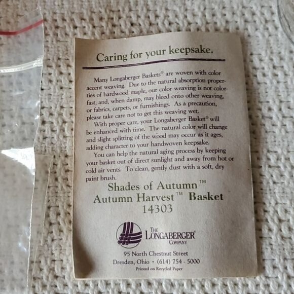 Longaberger Vintage 1993 Handwoven Handled Autumn Harvest Basket w Liners - Picture 9 of 10